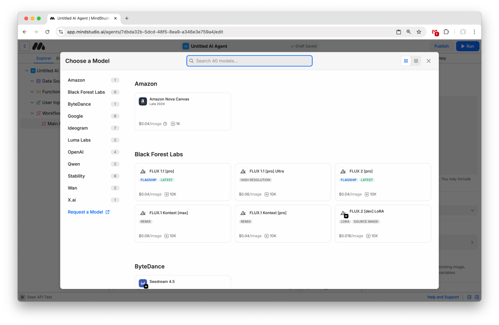 Select an AI image generation model in MindStudio
