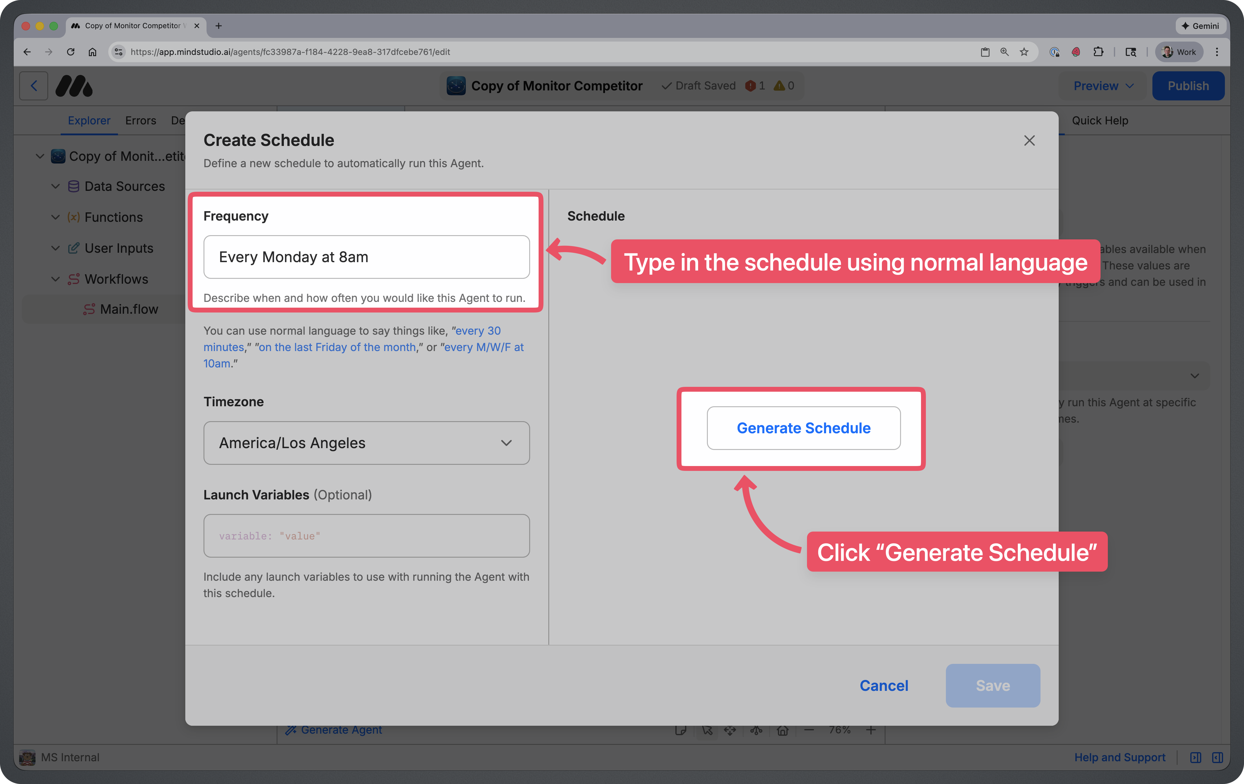 Interface for creating a schedule