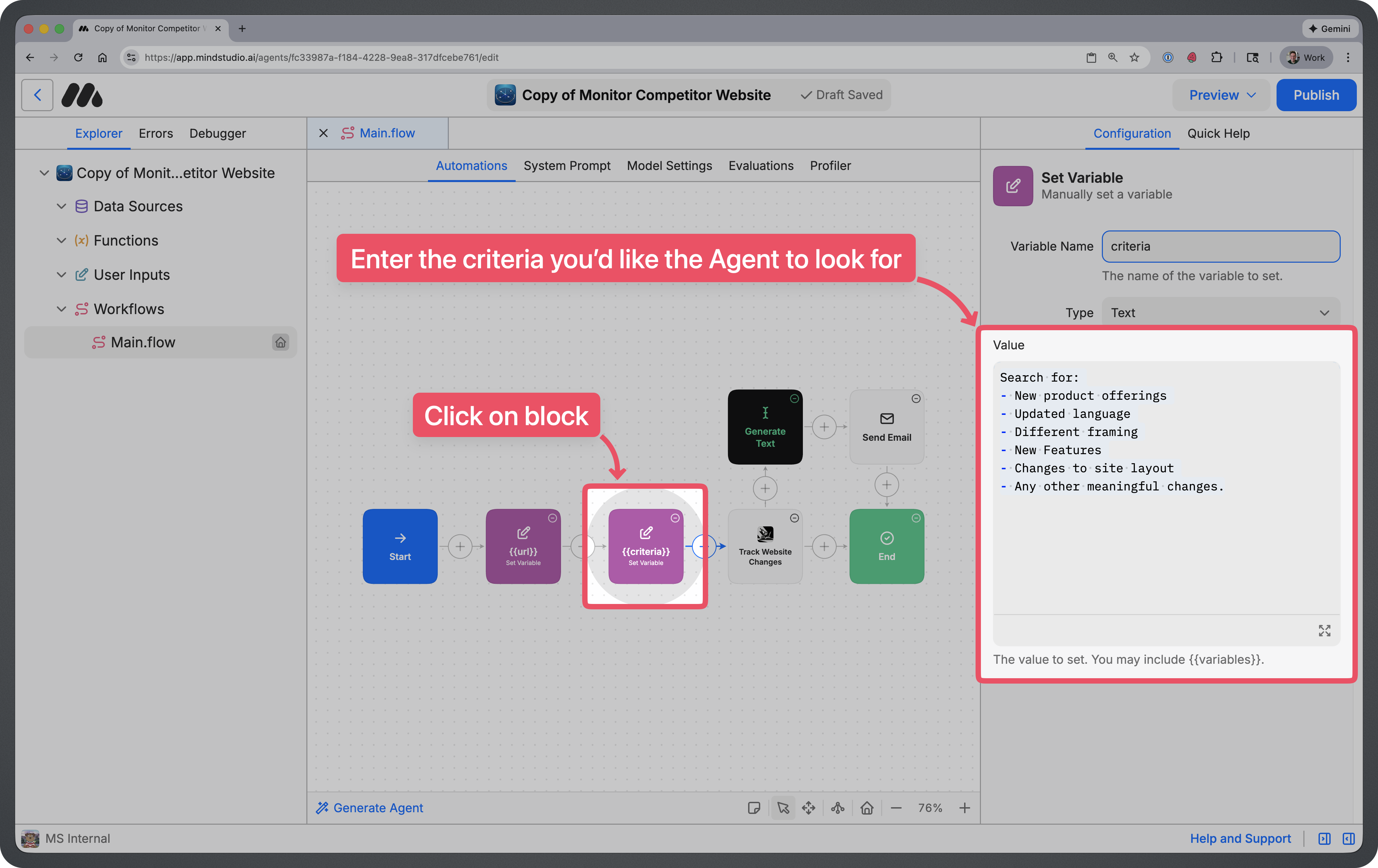 Controls for setting search criteria