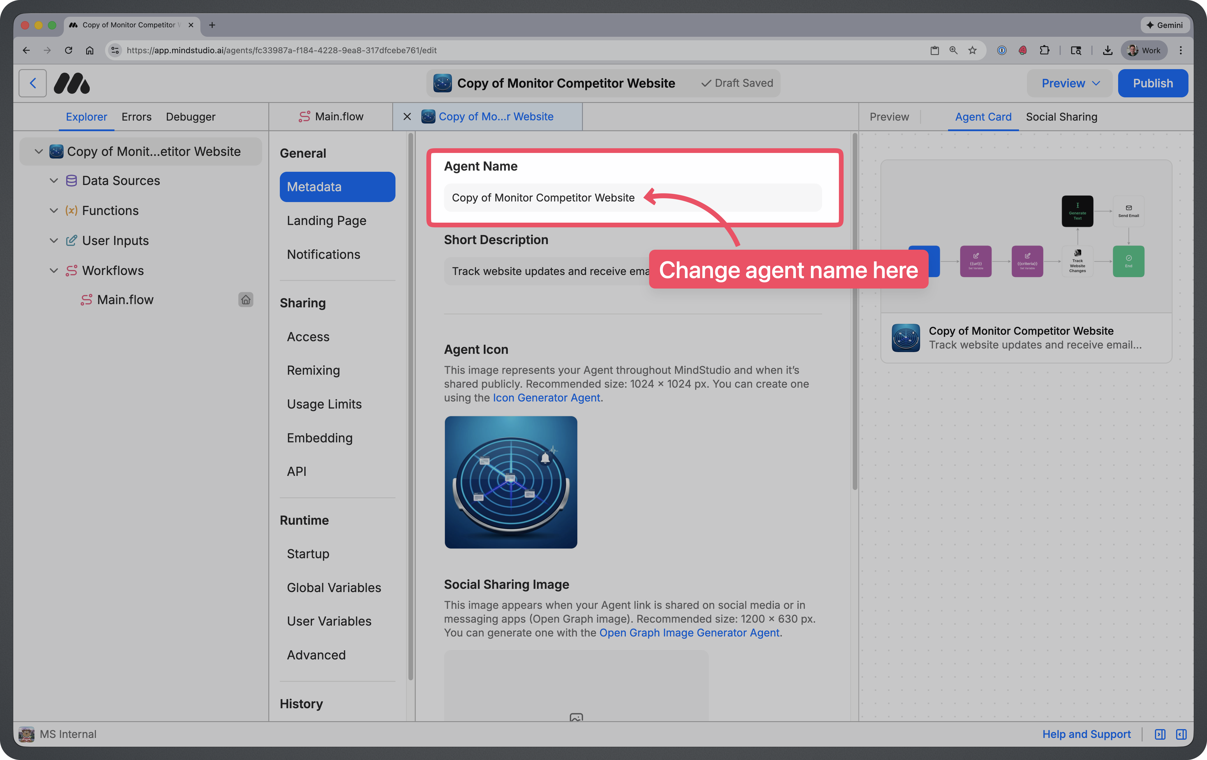 Form field for changing Agent name