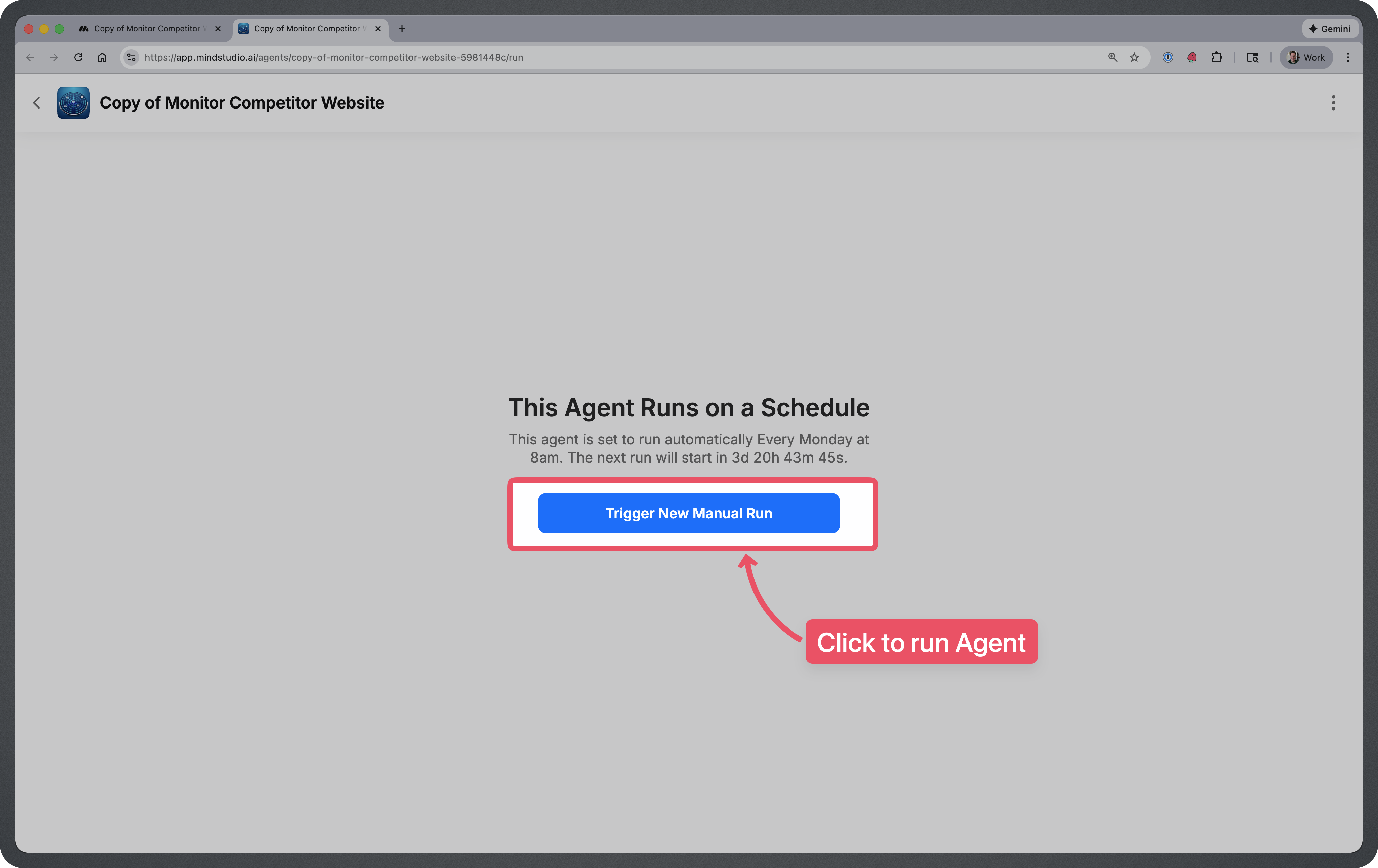 Trigger new manual run button highlighted