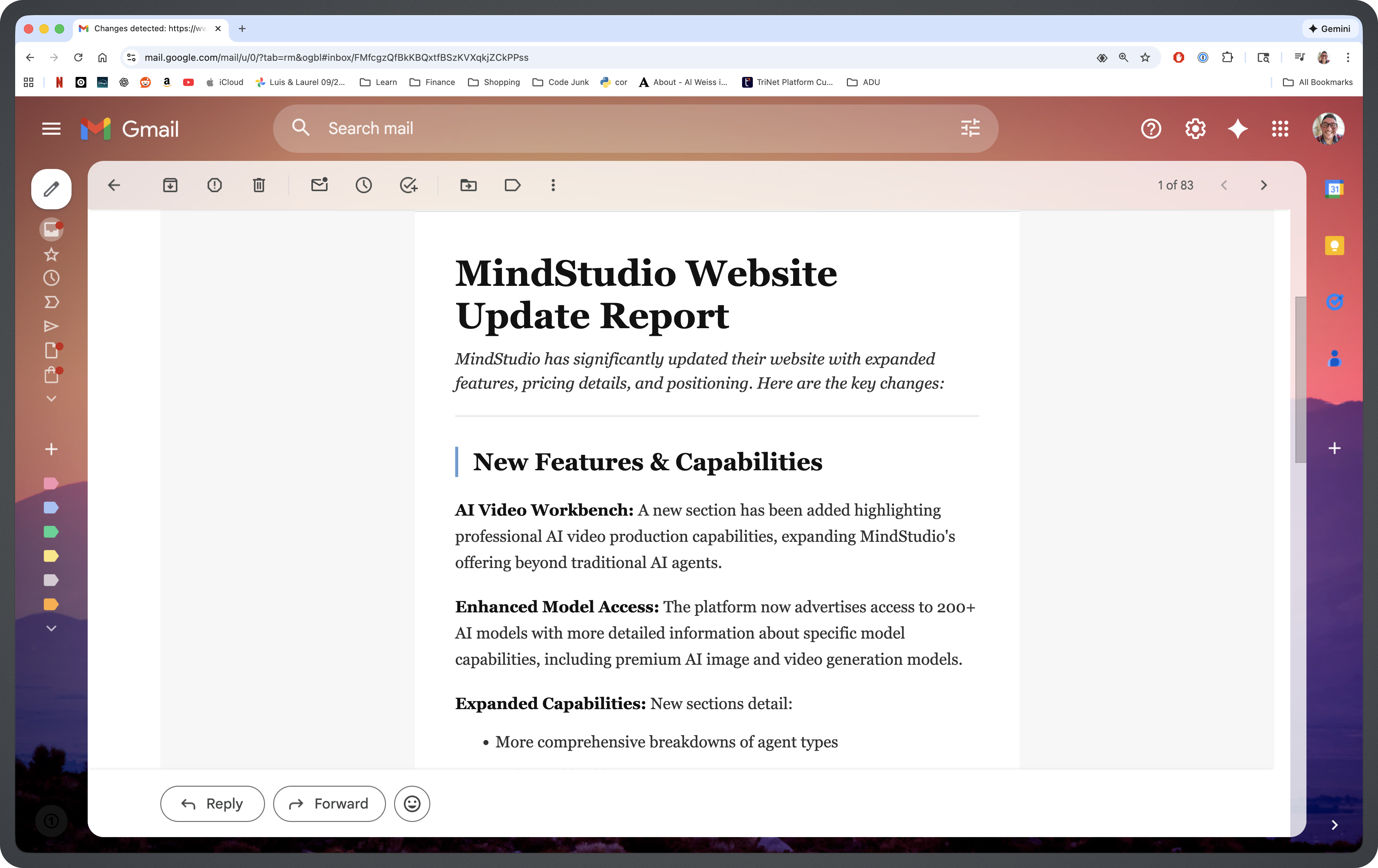 Example Agent output inside of Gmail