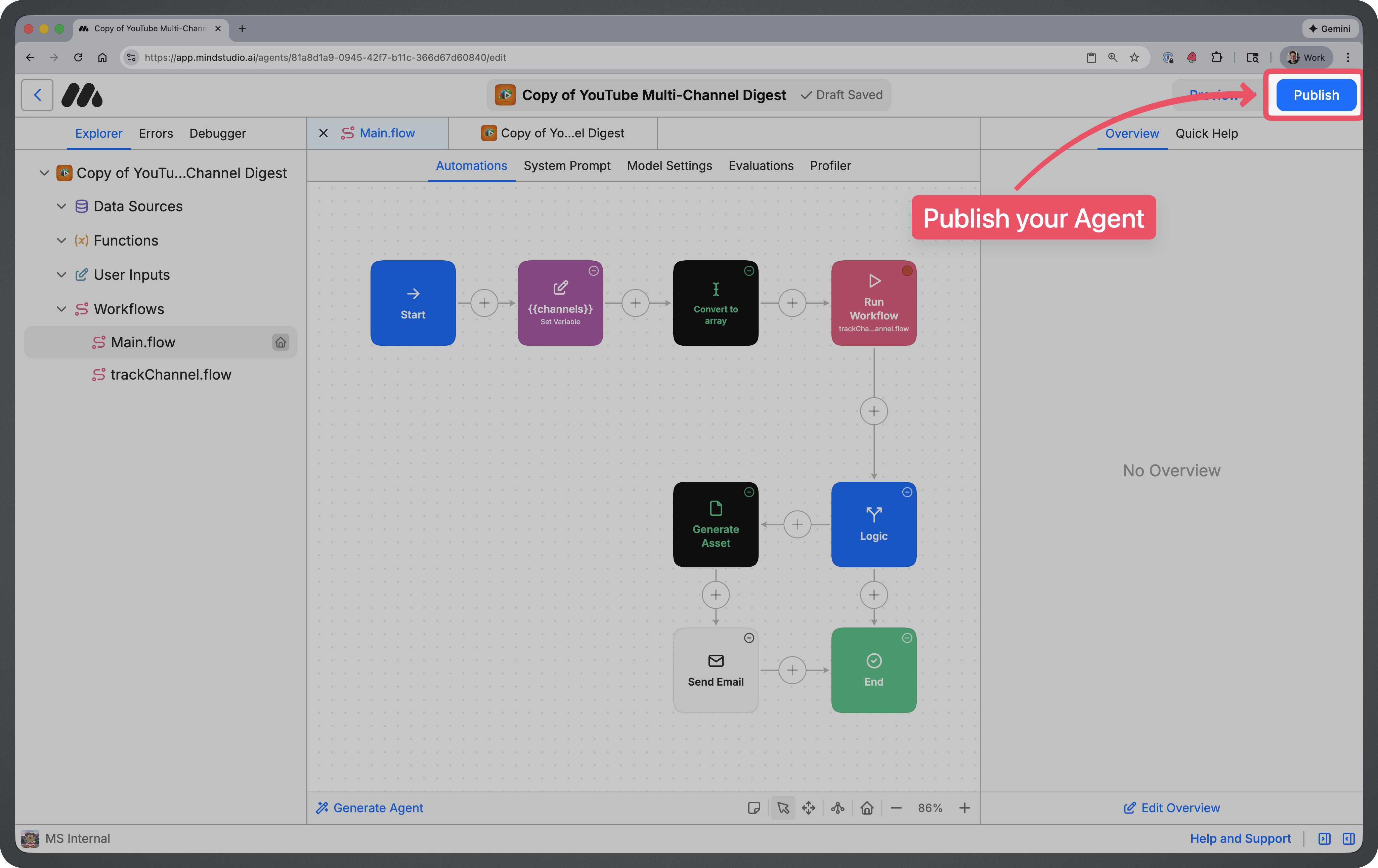 Publish button highlighted