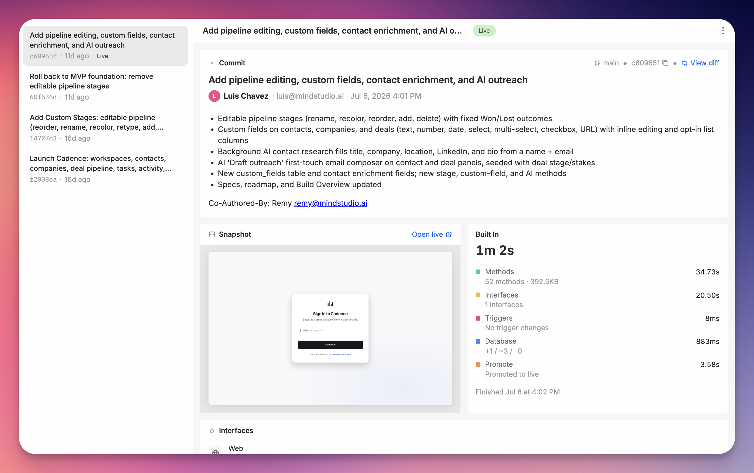 Deployments in the Remy dashboard