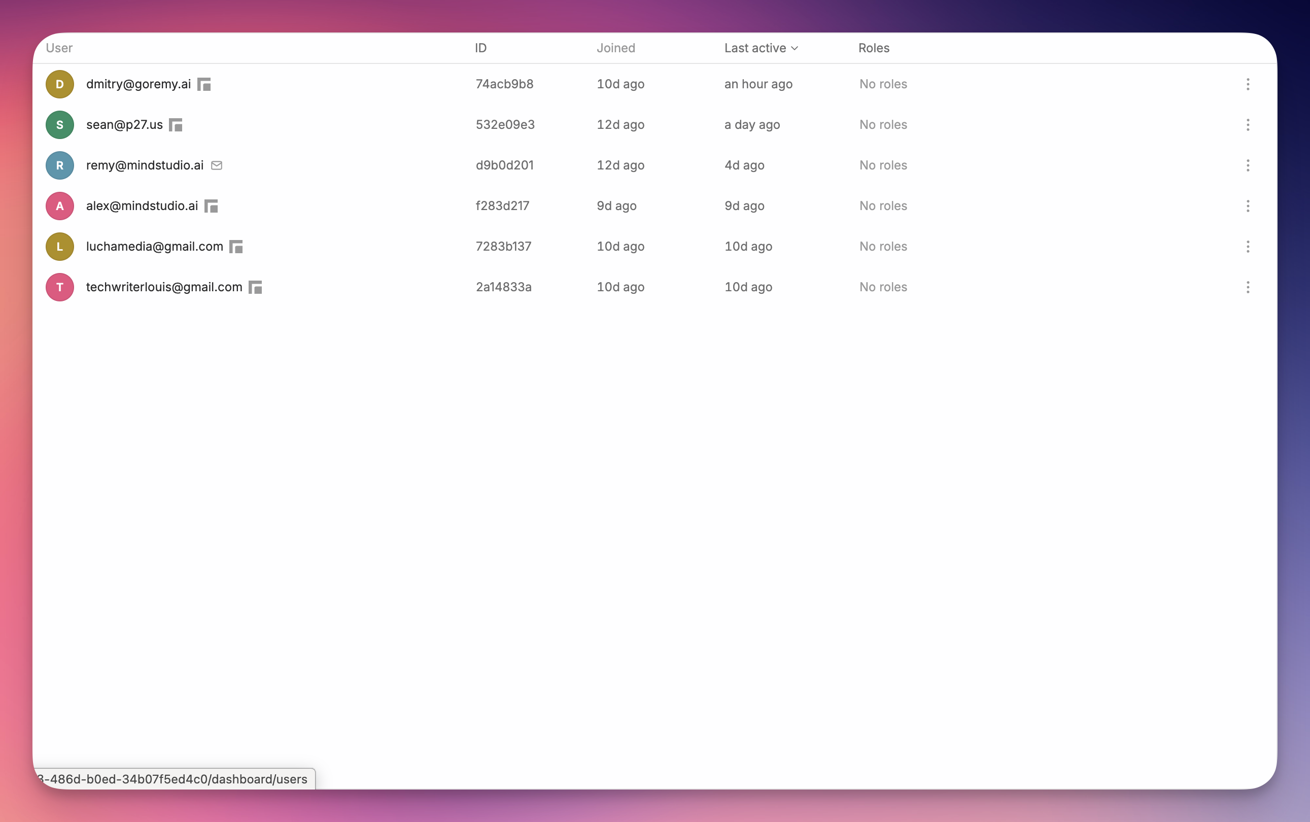 Users in the Remy dashboard