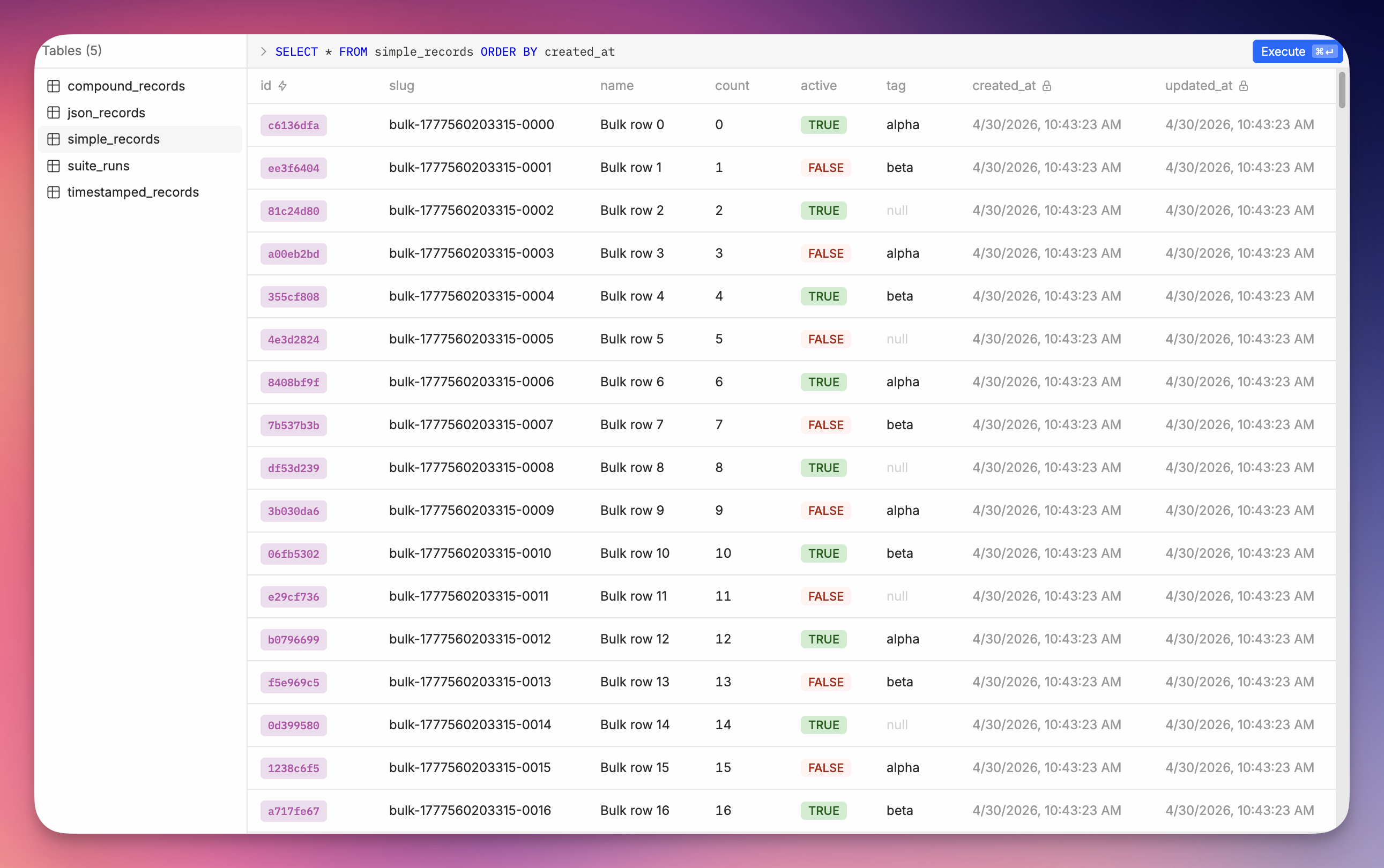Database in the Remy dashboard