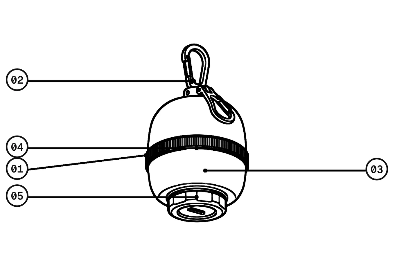 Numbered sketch of the Clip-On Tent Lantern
