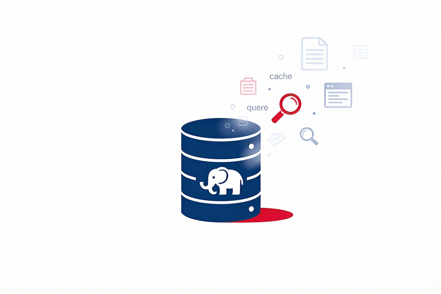 A solid blue database cylinder icon representing PostgreSQL standing grounded while faded ghost outlines of separate cache, queue, and search database icons drift away and dissolve around it