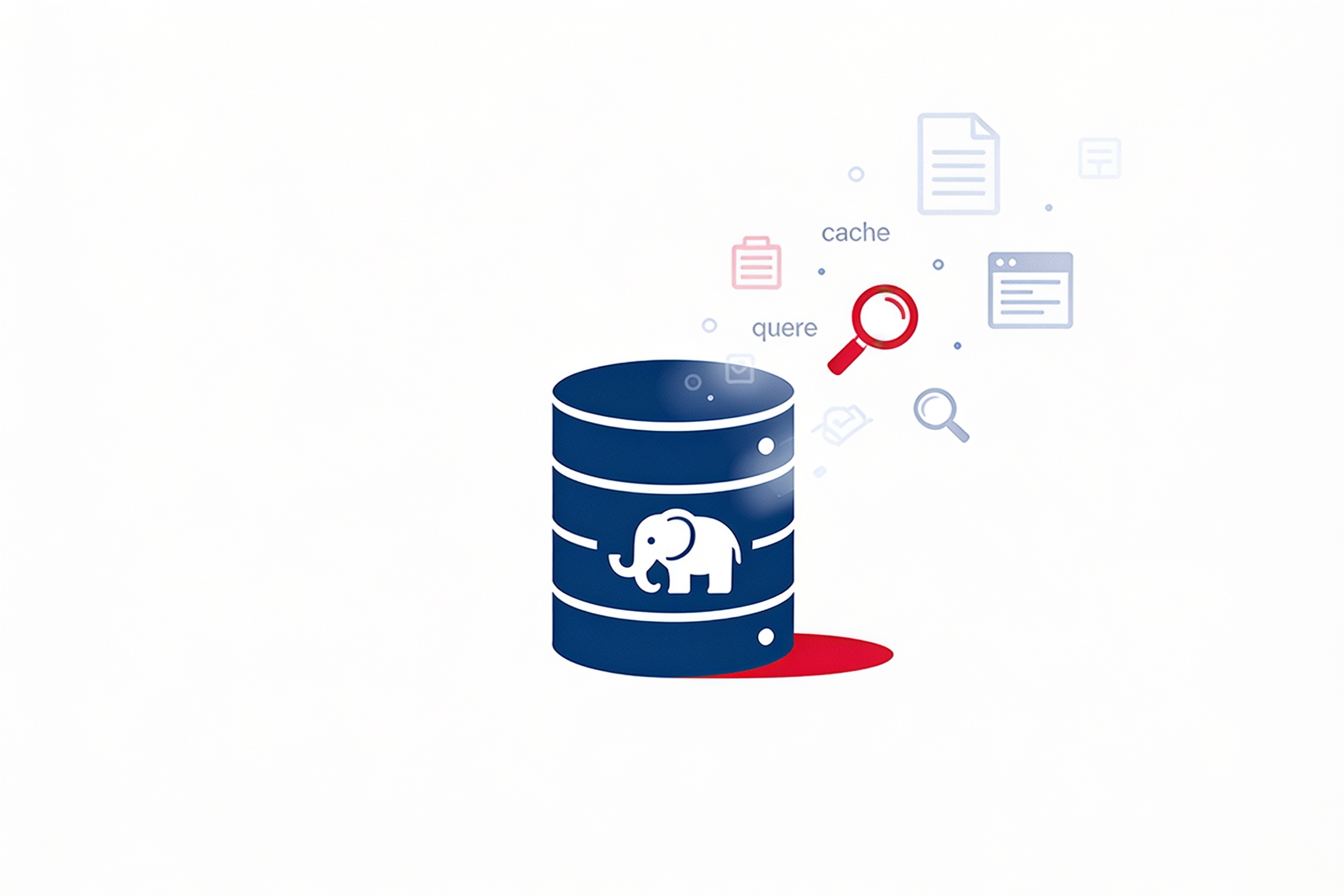 A solid blue database cylinder icon representing PostgreSQL standing grounded while faded ghost outlines of separate cache, queue, and search database icons drift away and dissolve around it